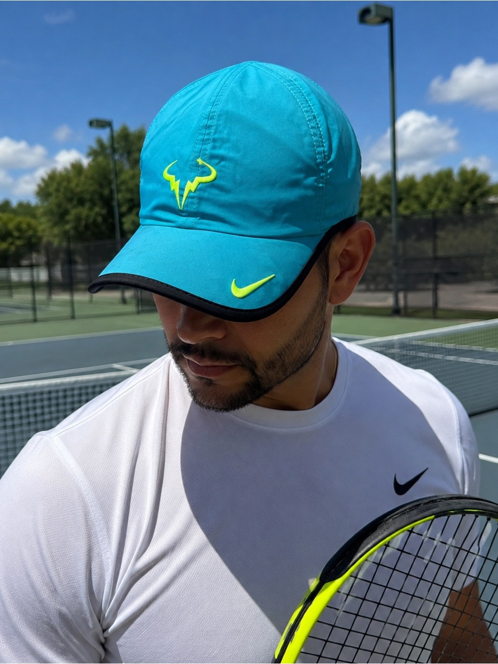 Nike Rafa Nadal Tennis Hat Cap Teal Blue Volt Raging Bull Logo Adjustable